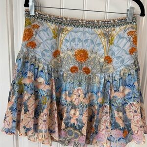 Camilla Blue Skater Mini Skirt with Smocked Ruffles